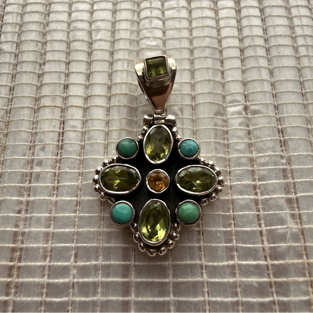 Sterling Silver Peridot, Citrine & Turquoise Pendant | Artisan Gemstone  Pendant